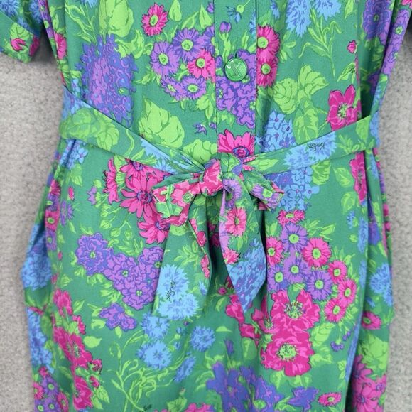 Ken Scott VTG 70s Shirt Dress Womens Sz M/L (EU 48) Green Floral Made in Italy - Picture 4 of 15